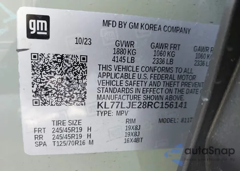 2024 Chevrolet Trax Fwd 2Rs from USA, damaged, VIN KL77LJE28RC156141